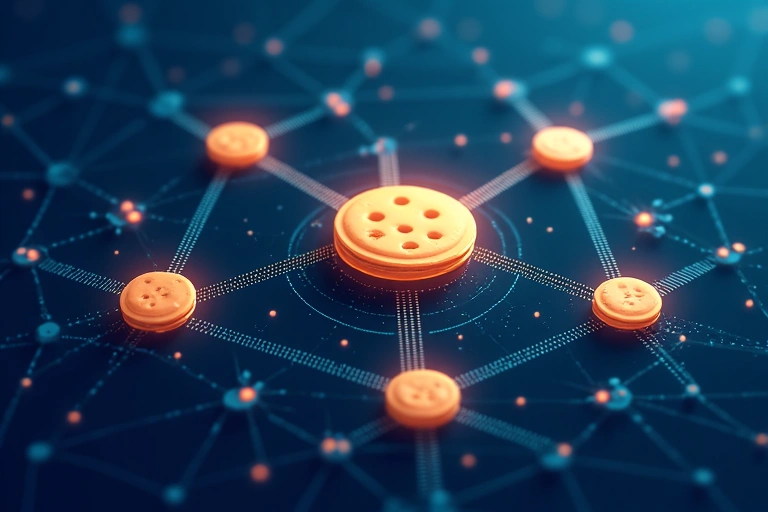 Illustration of multiple interconnected networks representing third-party cookies