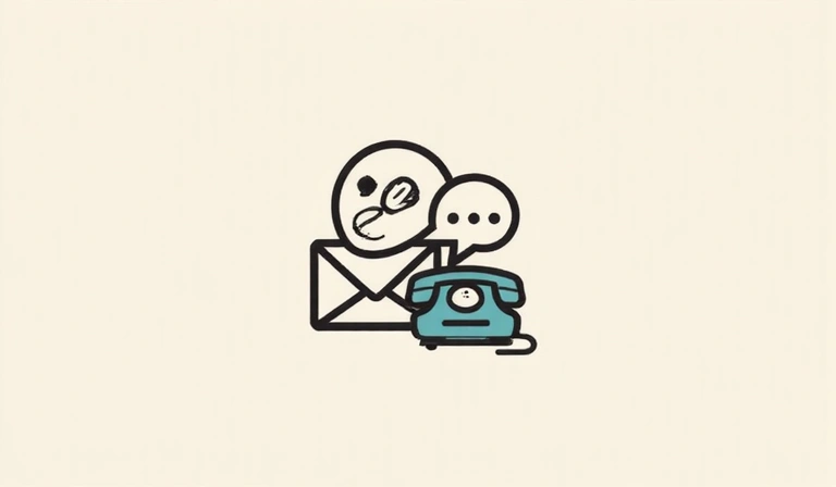 Contact us icon with an envelope, phone, and speech bubble.
