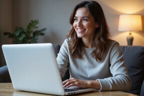 Babae na gumagamit ng laptop at nagba-browse sa isang website